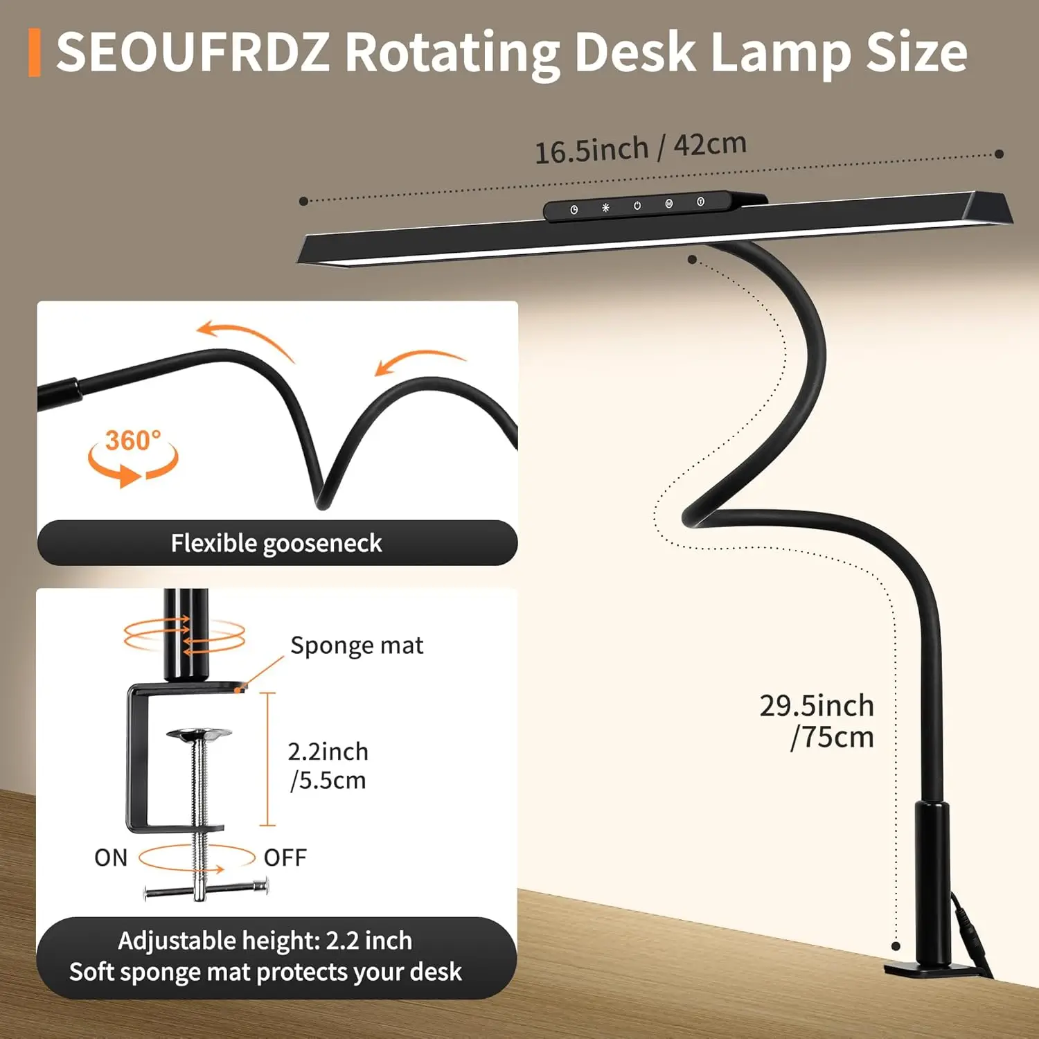 Desk Lamp, 3 Colors Stepless Dimming LED Desk Lamps for Home Office Adjustable Memory Desk Light with Clamp Touch Control 6