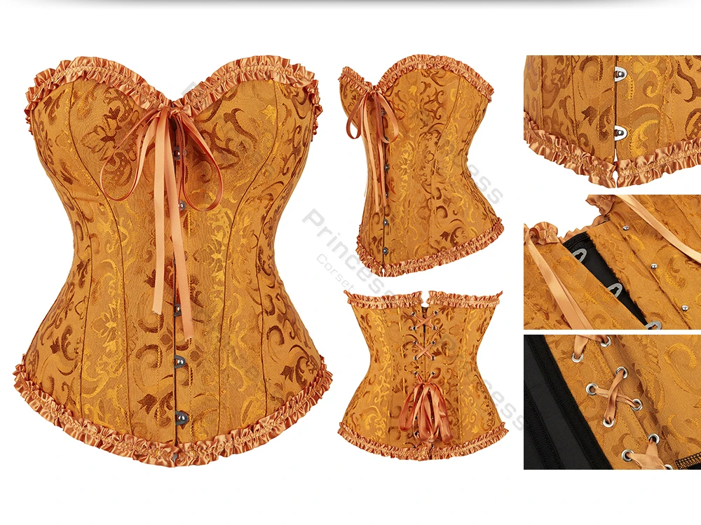 Viktorianisches Korsett-Oberteil in Übergröße, Überbrustkorsetts für Damen, sexy Korsett-Bustier, Schnürkorsett aus Jacquard, Y2K, Weiß, Rosa – Detail 19