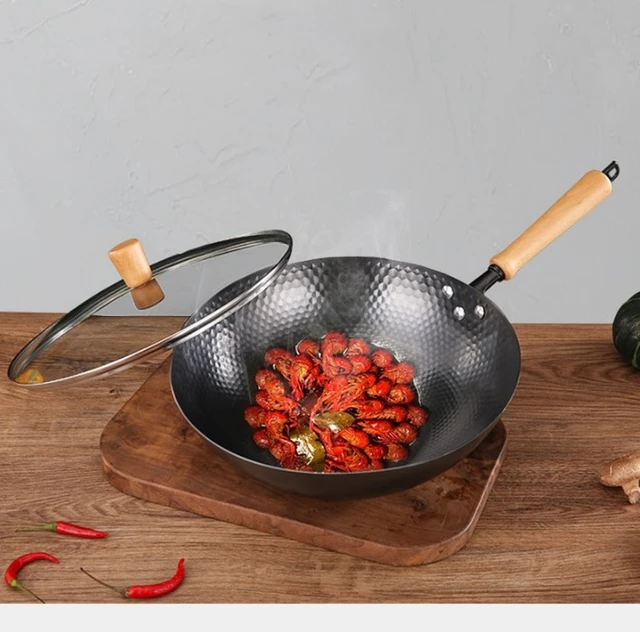 Wok de acero inoxidable con tapa, woks y sartenes para freír, sartén  antiadherente de 12 pulgadas, woks y sartenes con revestimiento de panal,  wok
