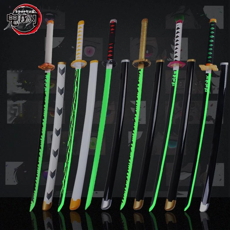 

104cm Demon Slayer Luminous Wooden Knife Bamboo Cosplay Props Weapon Kimetsu No Yaiba Tanjirou Sword Katana Espada Toys For Teen