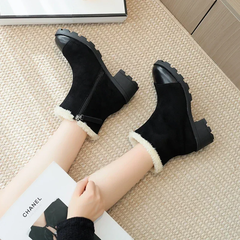 2023 Winter Fashion New Boots Women Round Toed Women's Boots Zipper Solid Women's Shoes Thick Heel Chelsea Boot  platform boots