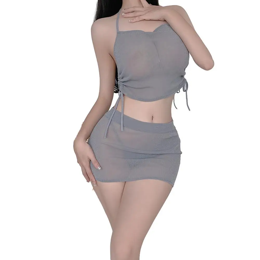 

Sexy Lingeries For Woman Set Print Babydolls Off The Shoulder Top+Skirts+Thongs Sets Lace Underwear Cosplay Erotic Apparel