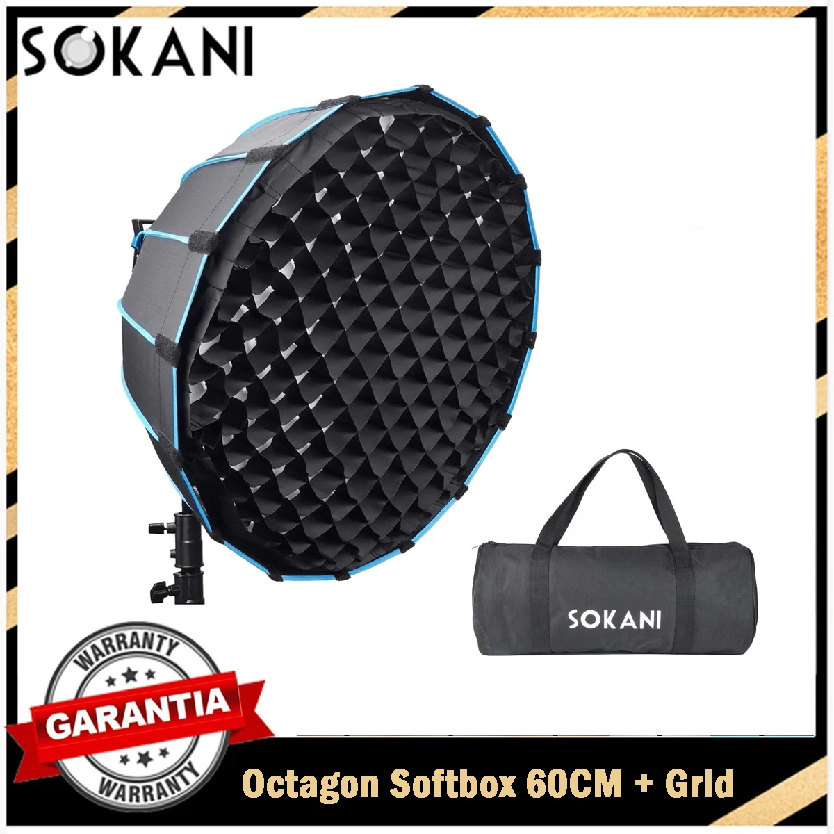 

Sokani Deep Octagon Softbox 60CM with Grid for Sokani X100 X60 Colbor CL60 Amaran 200X S Amaran 300c Godox Bowen Mount Light