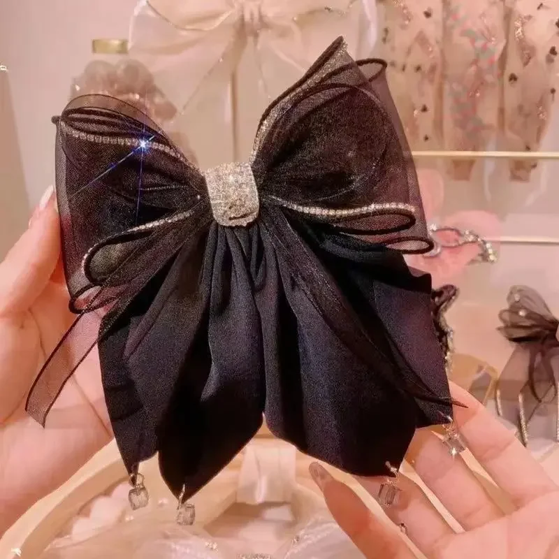 

Girls Headwear Black Fabric Butterfly Hair Clip Crystal Hairpins Spring Clip Ponytail Barrettes Hair Accessories for Women