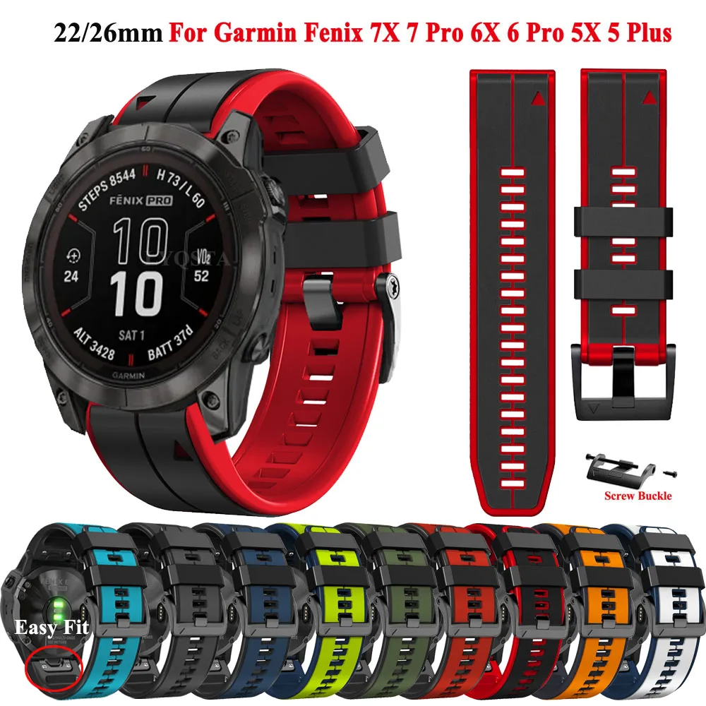 

26mm 22mm For Garmin Fenix 7X 7 Pro 6 6X Pro 5X 5 Plus Sapphire Solar Watch Strap Bracelet Quick Release Silicone Band Wristband