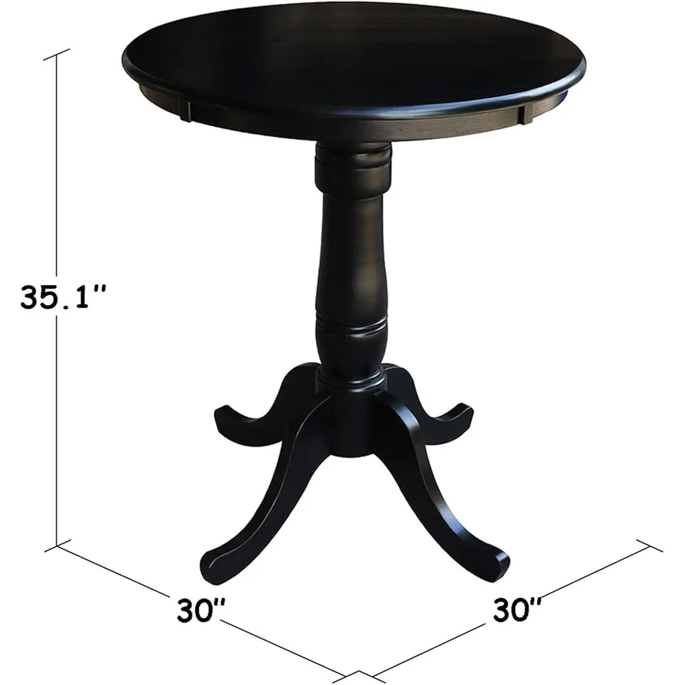 Round Top Pedestal Table 30 Inch Solid Wood Kitchen Counter Height Furniture For Dining Room 3