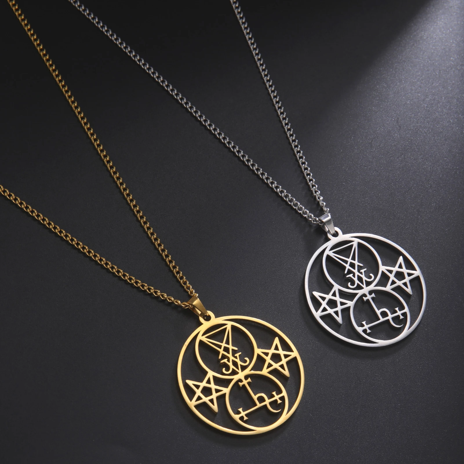 Sigil of Lucifer Lilith Pendant Necklace - Stainless Steel Satanic Pentagram Amulet