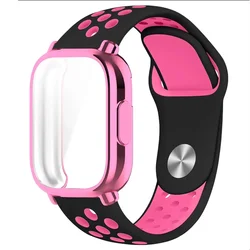 TPU Soft Protective Case with Silicone Sports Strap for Redmi Watch 5 active (Black HotPink-P)