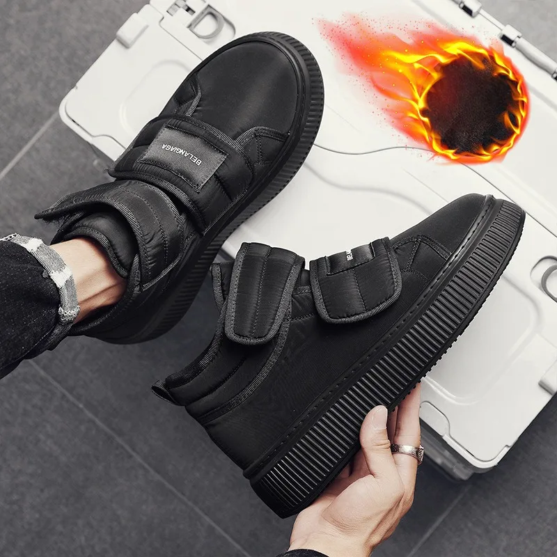 

2024 New Winter Popular Velcro Black High-top Warm Plus Velvet Cotton Shoes Men's Sports Anti-ski Boots Shoes for Men