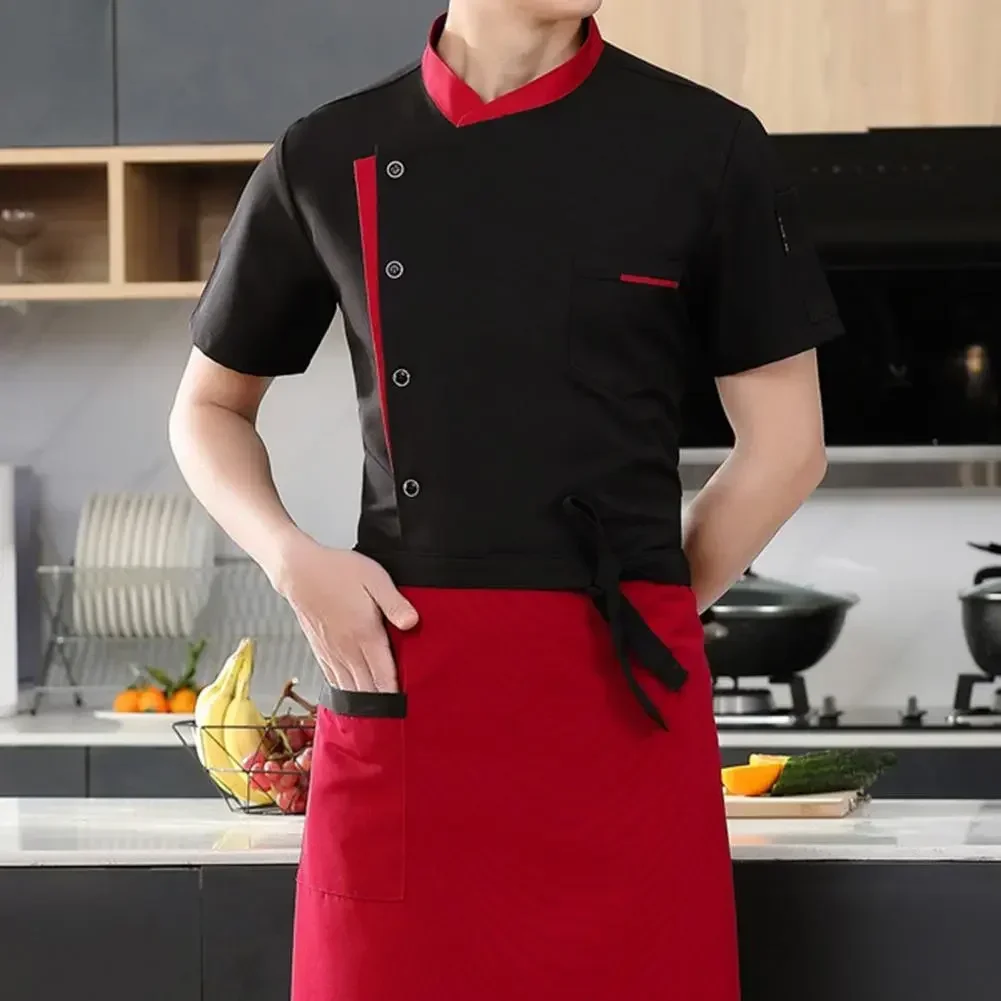 

Unisex Short Set Restaurant 3pcs/set Hotel Clothes Kitchen Hat Jacket Chef Sleeve Works Apron Stand Shirt Collar Uniform Cooking