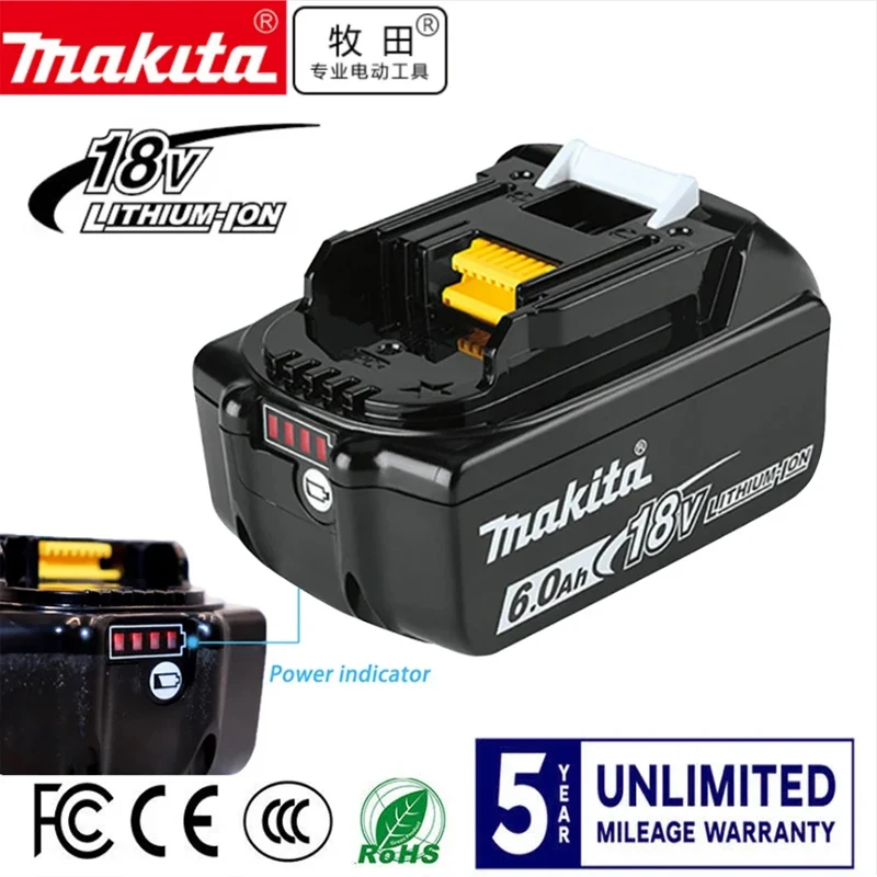 

Makita-100% Original Rechargeable Power Tool Battery, Replaceable LED Lithium-ion, 6.0 Ah 18V LXT BL1860B BL1860BL1850