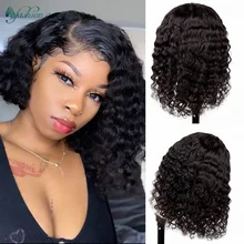 

Short Bob Wigs Human Hair T Part Lace Frontal Closure Deep Curly Wig on Sale Clearance for Women Natural Black Non Lace Wigs