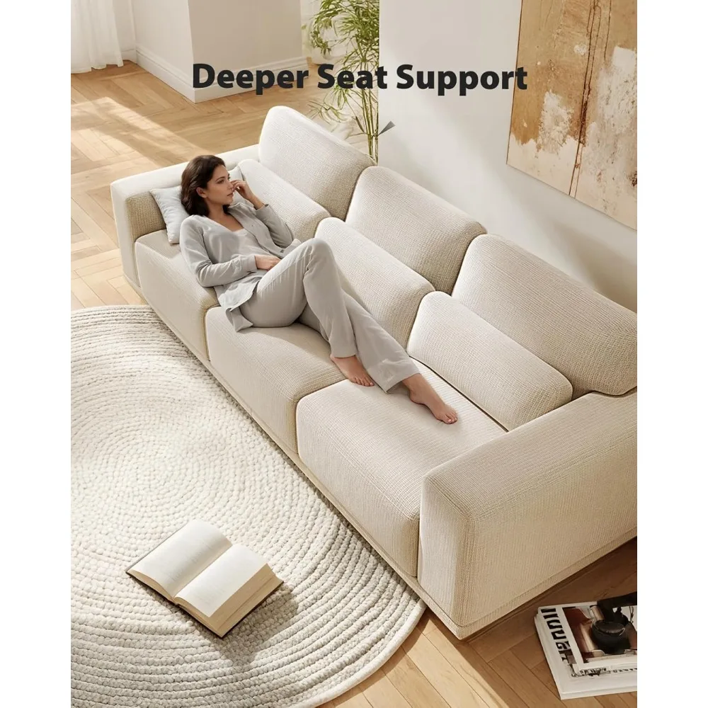3 seater sofa couch with deep seats and wide armrests, 89" couches for living room, comfy 3-seater futon sofas, modern upholste