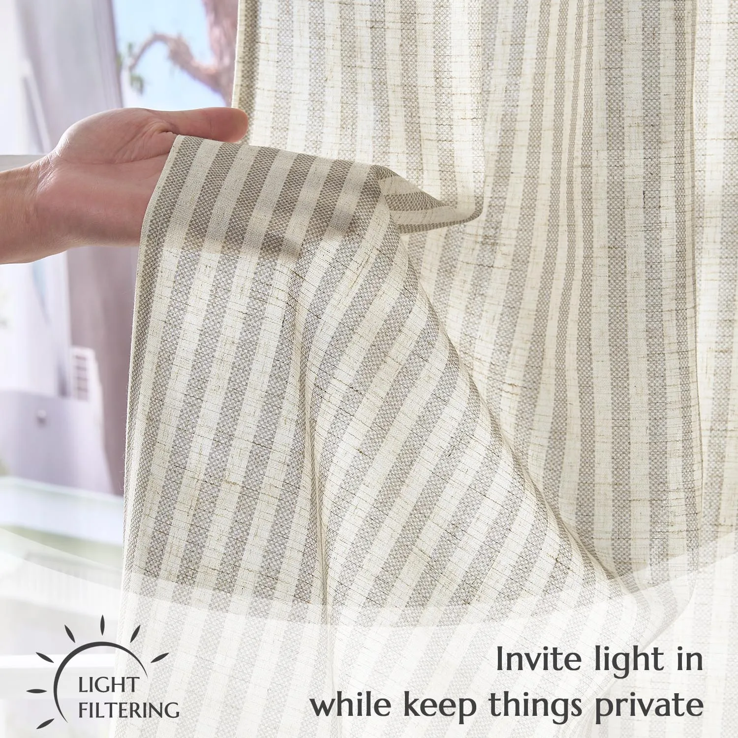 JINCHAN 2 Panels Linen Kitchen Curtains Japanese Striped Short Cover Curtains Rod Pocket Home Interior Shade Window Drapes Cafe 4