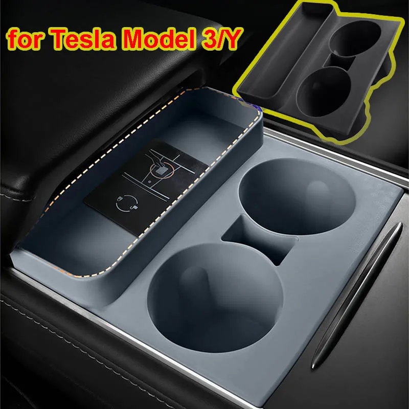 Per Tesla Model 3 Y Center Control Cup Stopper One Piece Silicone Cup Phone Card Porta Occhiali Scatola Di Immagazzinaggio Accessori Per Sottobicchier