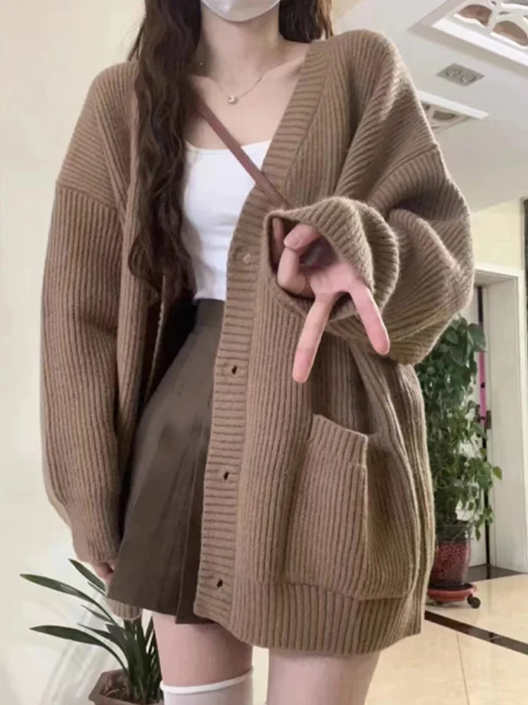New Fashion Autumn and Winter Women's Clothing Solid Color Lady's Cardigan Long Sleeve Sweater Casual Knitwear Office O Neck Top