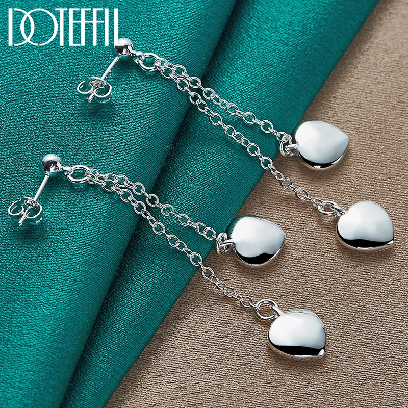 DOTEFFIL 925 Sterling Silver Solid Heart Drop Earrings For Woman Wedding Engagement Fashion Party Charm Jewelry