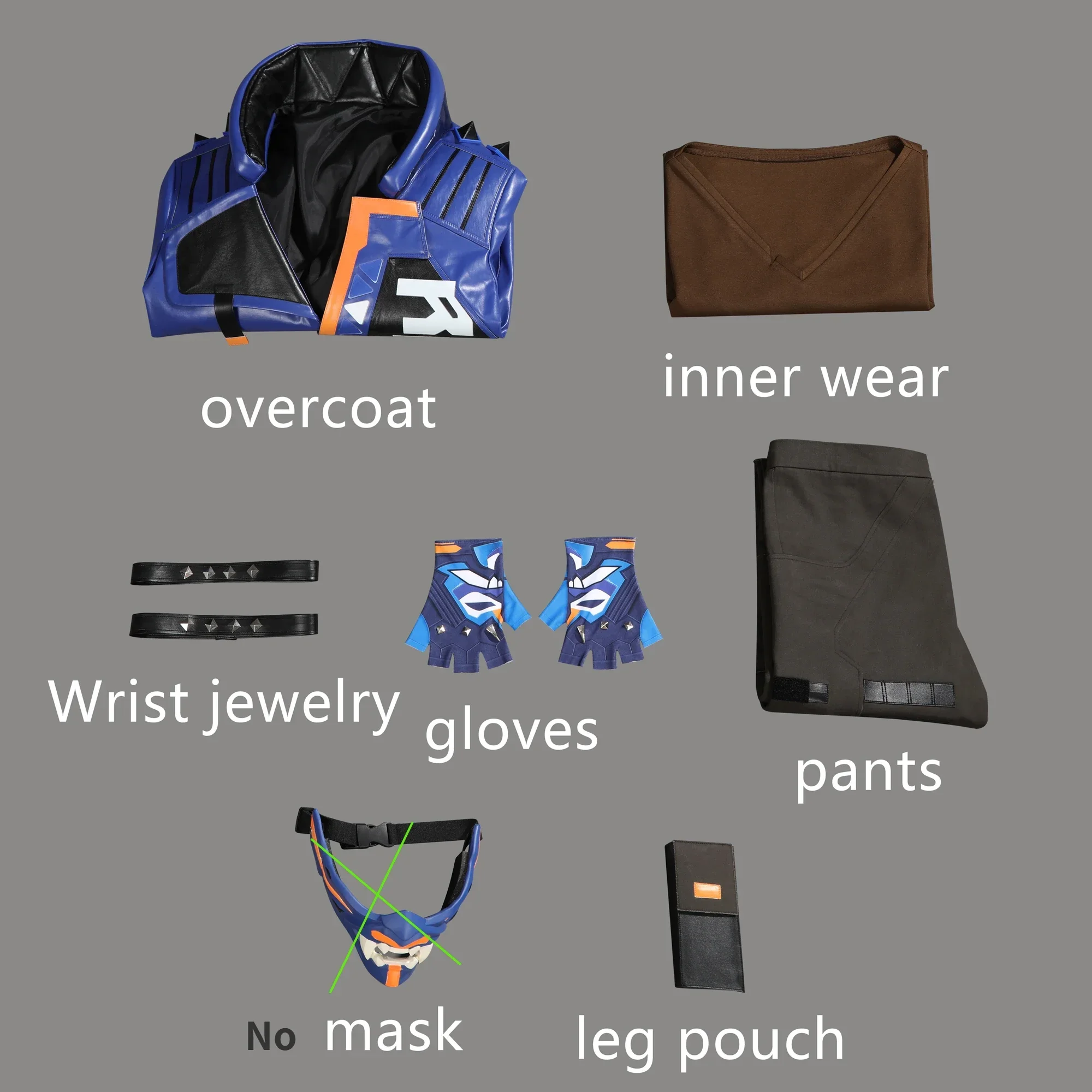 thumbnail image 1 of Disfraz de Cosplay de Yoru del juego Valorant, abrigo de cuero azul, pantalones, accesorios, conjunto completo y artículos individuales se venden en tamaño personalizado, 1 of 5