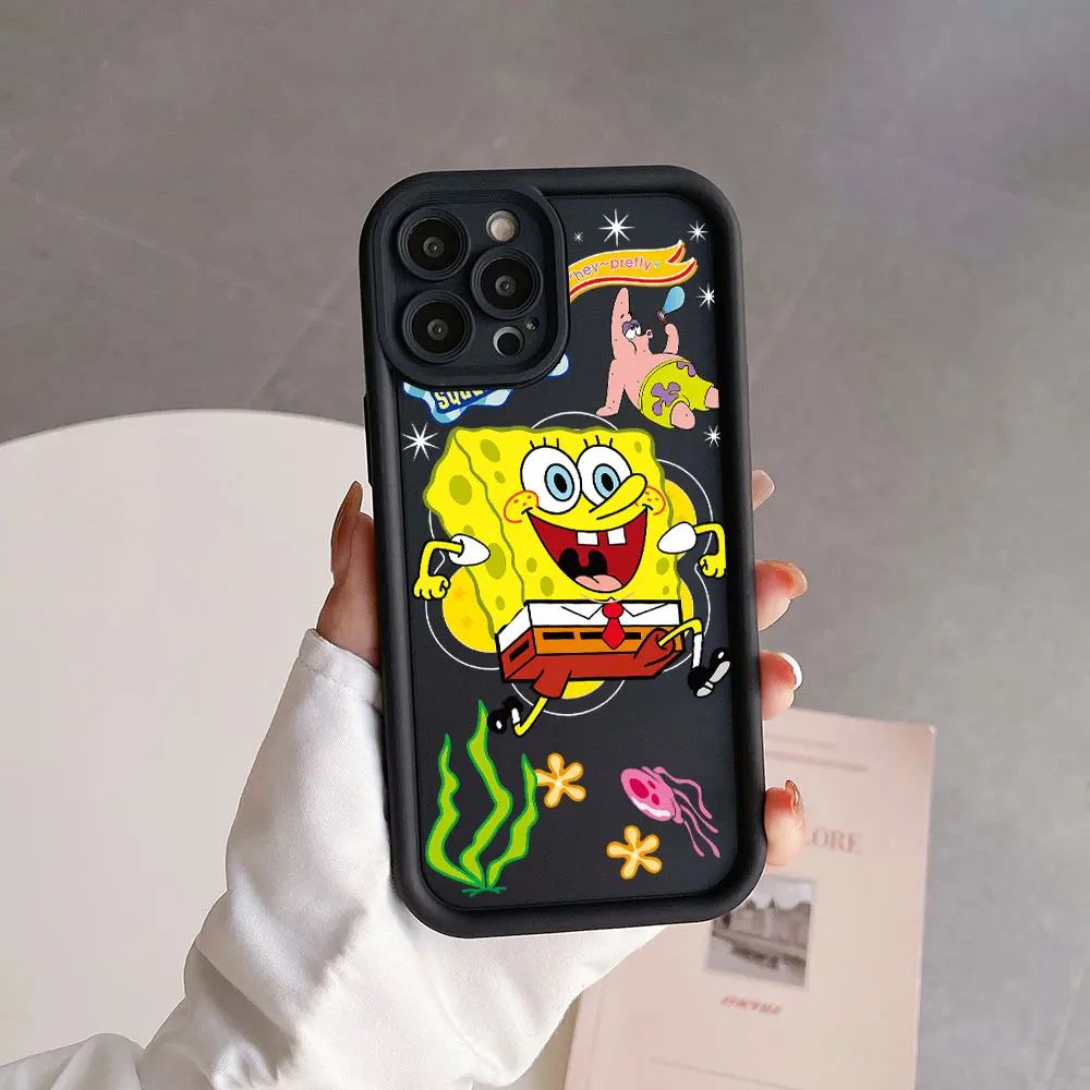 Cartoon SpongeBobs SquarePants Camera Protection Case For iPhone 15 14 13 12 11 Pro Max Mini XR XS Plus SE20 Soft TPU Back Funda