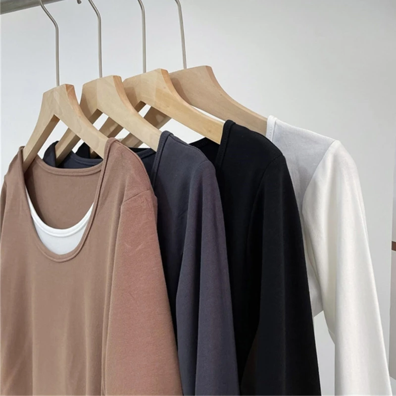 

Women Neck Long Sleeve T-Shirt Casual Basic Fit Crop Tops Streetwear