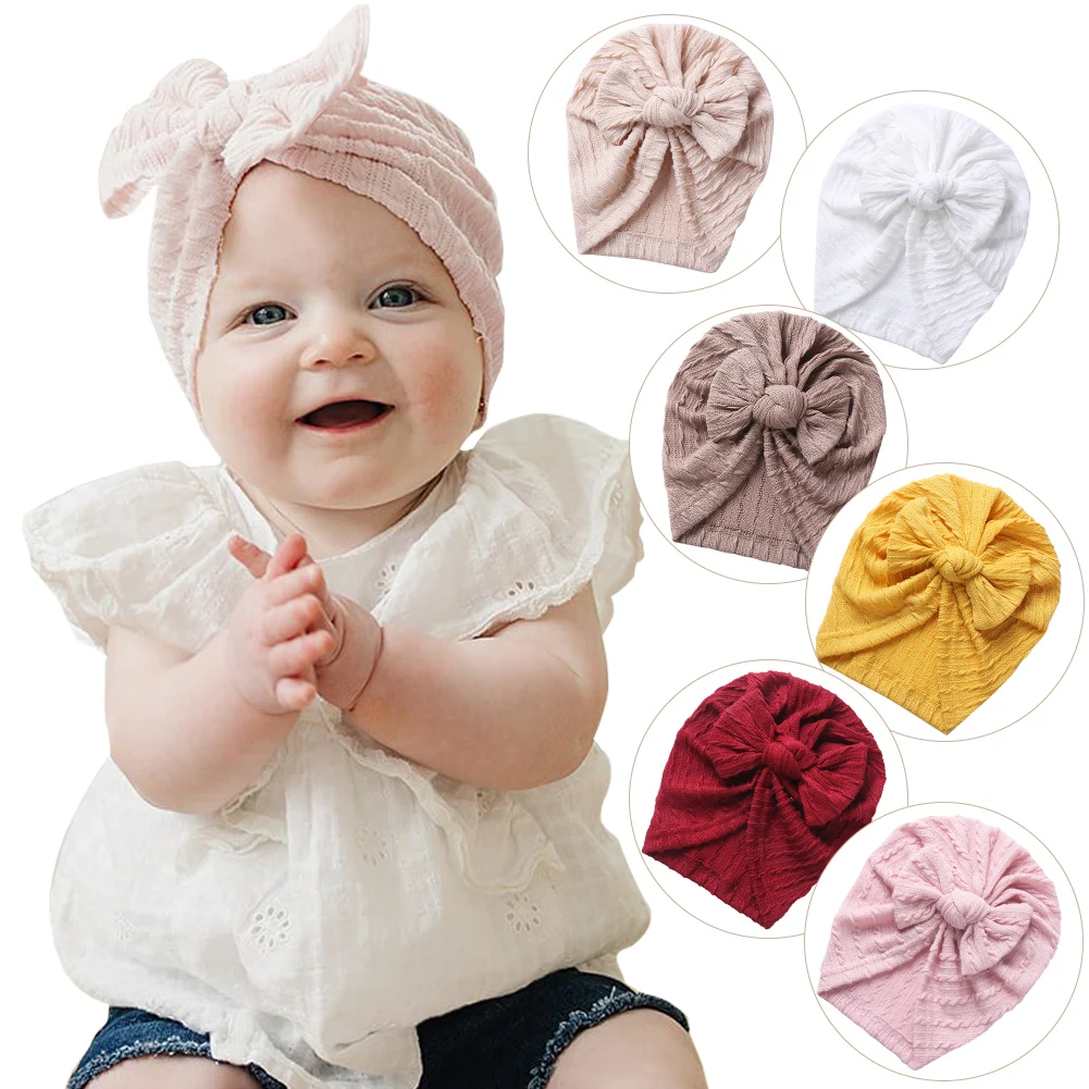Turbante de punto de algodón con lazo para bebé, gorros de recién
