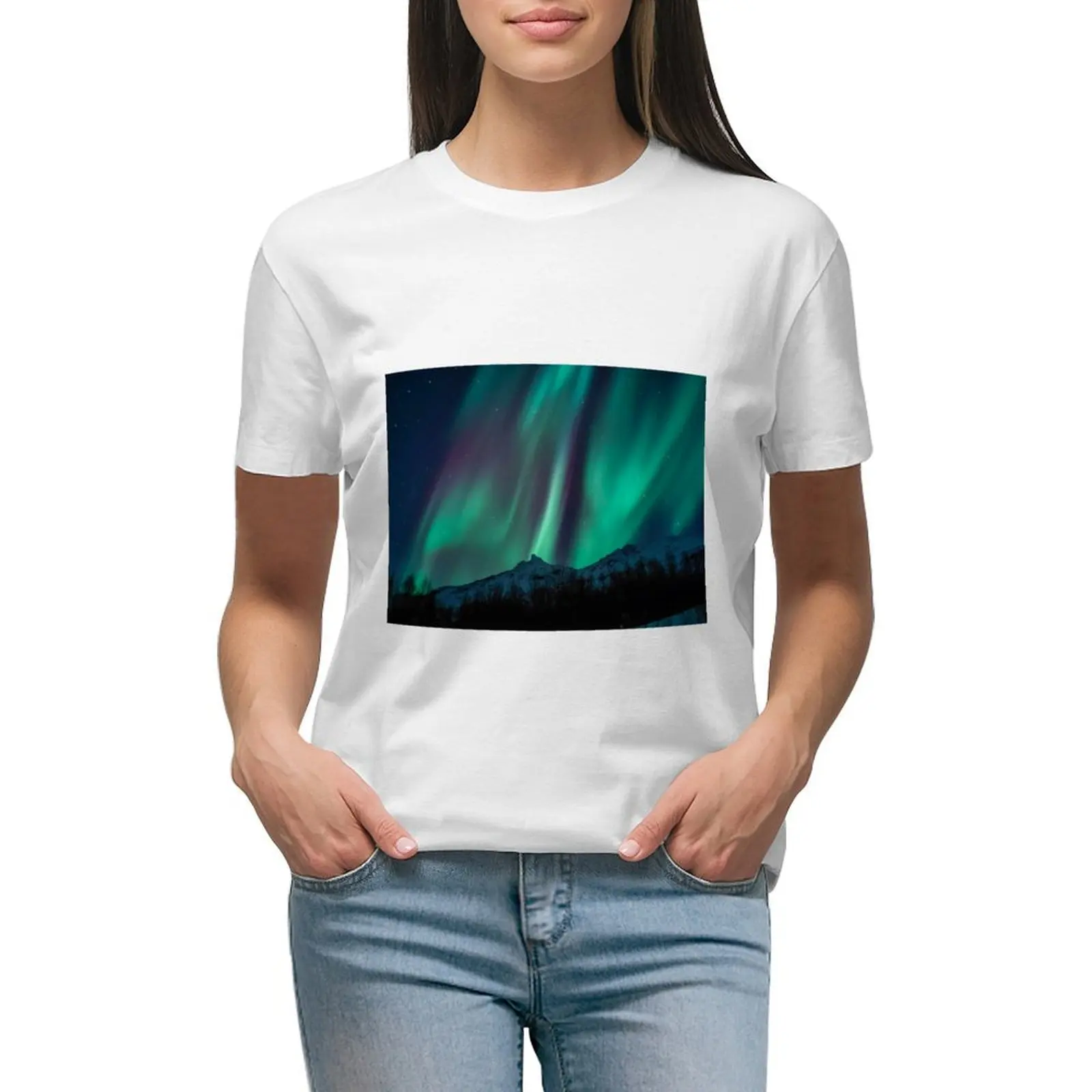 

northern lights T-shirt korean fashion vintage clothes cute tops luxury designer clothing Women