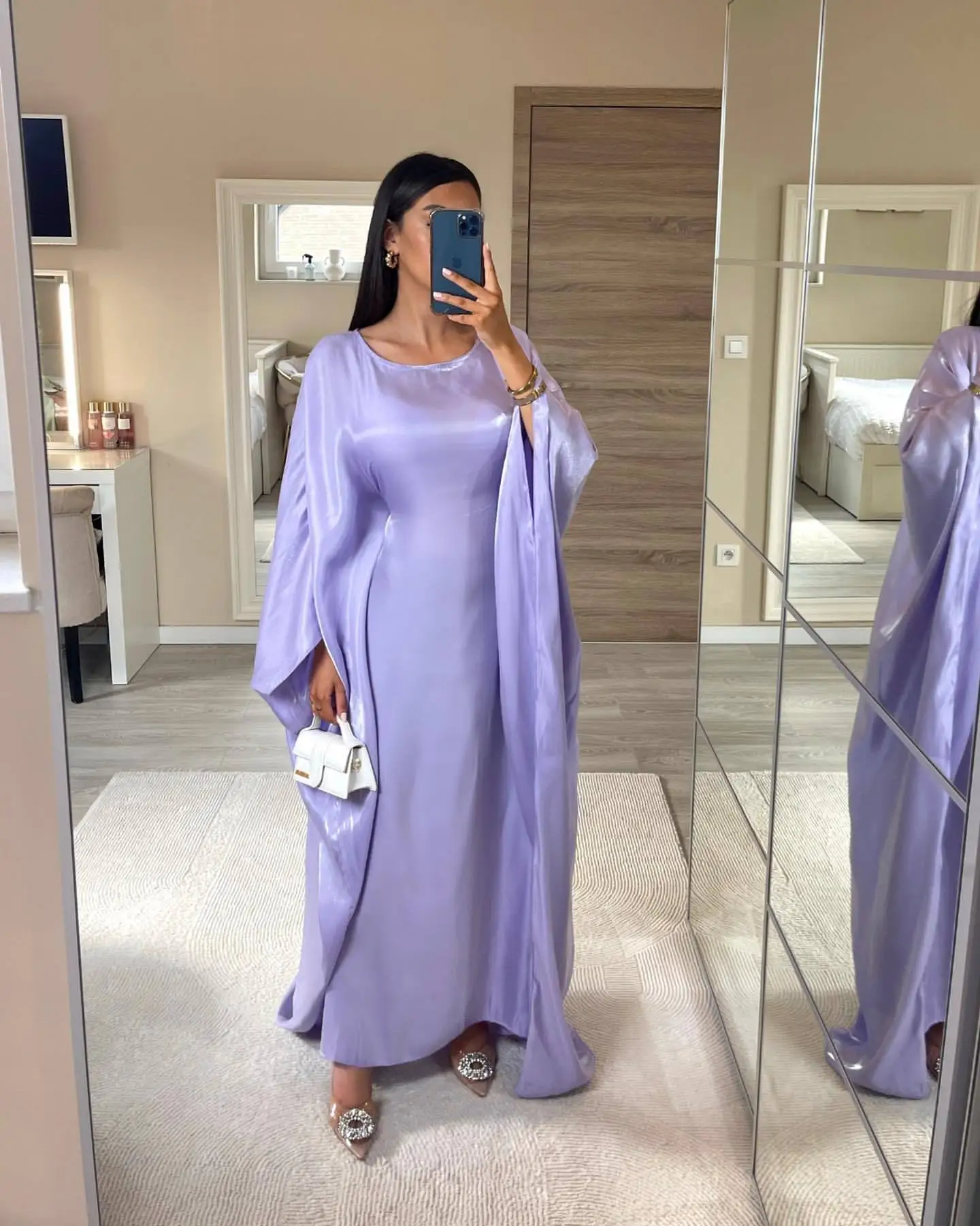 

Party Abaya Shiny Long Dress Batwing Sleeve Islamic Clothing for Women Muslim Dubai Turkey Kaftan Outfit Ramadan Eid Hijab Robe