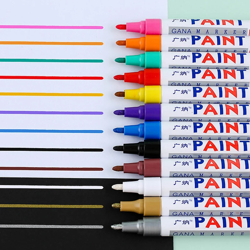 Impermeável oleosa Mark Pen, DIY Album Graffiti, Touch Up Paint Marker, Auto roda pneu permanente Paint Pen, 12 cores