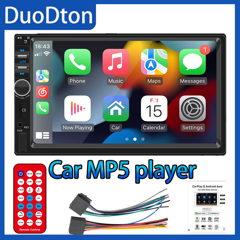 DuoDton 자동차 라디오, 도요타 혼다 자동차 라디오용, 7 인치 HD 오토라디오 멀티미디어 MP5 플레이어, 스테레오 블루투스 USB TF FM, 1 딘