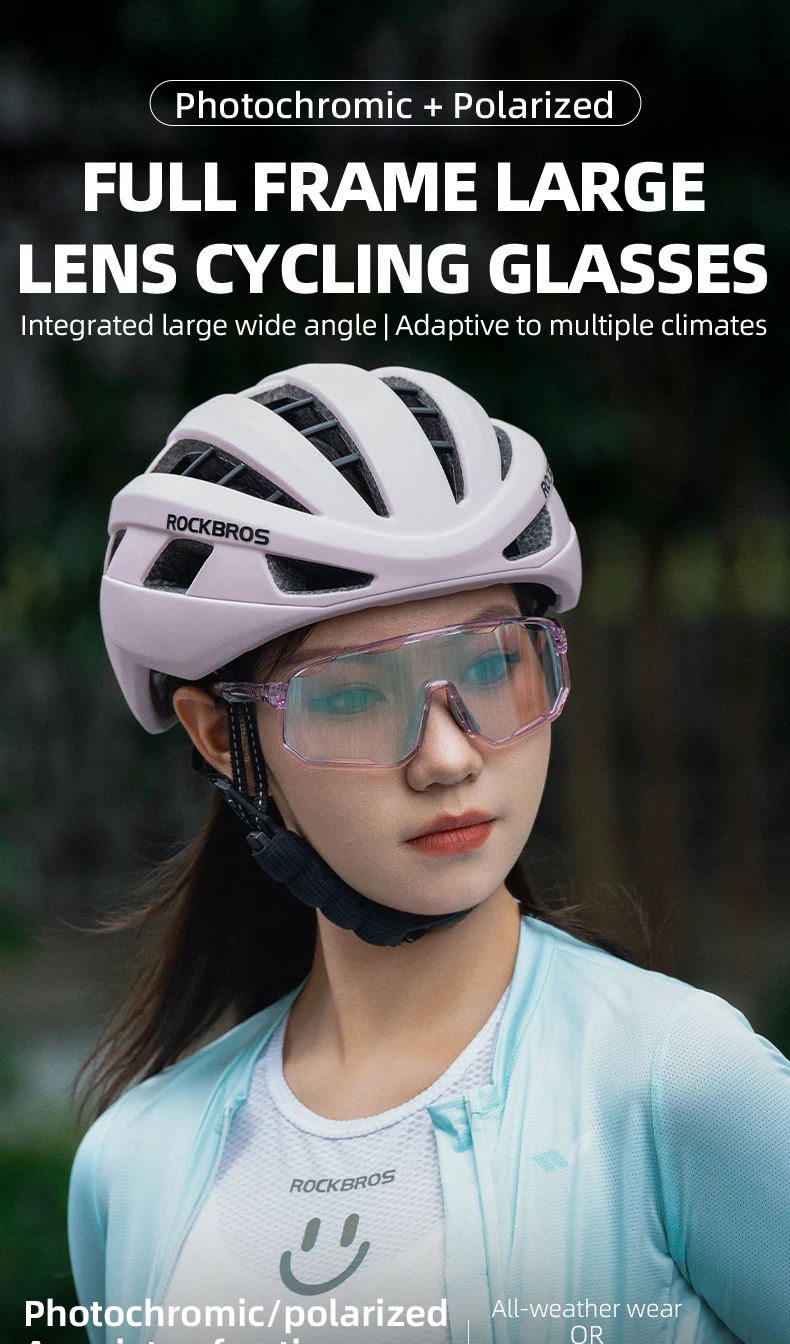 ROCKBROS Fahrradbrille, polarisierte/meuchrome Sonnenbrille, Sportbrille mit großem Rahmen, UV400-Sonnenschutz mit 2-Linsen – Detail 1