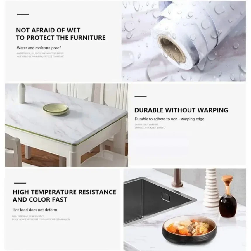 Self Adhesive Wallpaper Waterproof Marble Foil Oil Proof Stickers Kitchen High Temperature Resistant Fireplace Wall Decor