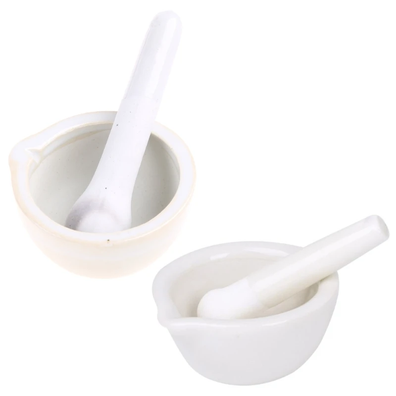Porcelain Mortar and Pestle Set Spice Herb Grinder Bowl and Stick for Mixing Grinding with Pour Spout, Small Size 6cm Diameter