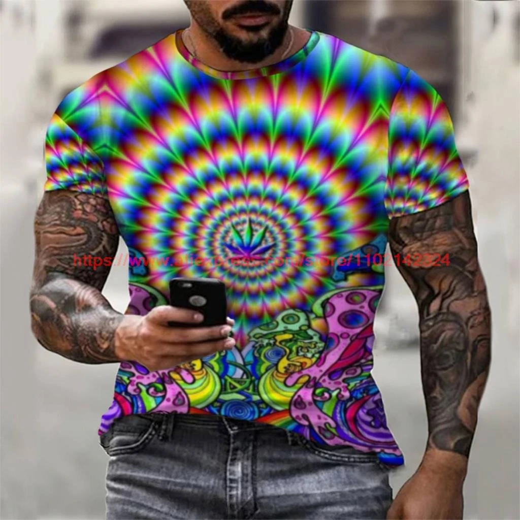 Camiseta con estampado abstracto psicodélico para hombre, fondo de pantalla  de estilo Safari, camiseta de manga corta de gran tamaño con cuello  redondo, ropa de calle de verano| | - AliExpress