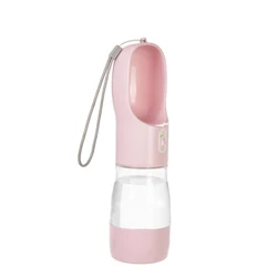 Portable 2 - in - 1 Pet Water Bottle and Food Dispenser - Water258ml Food200ml (Pink)