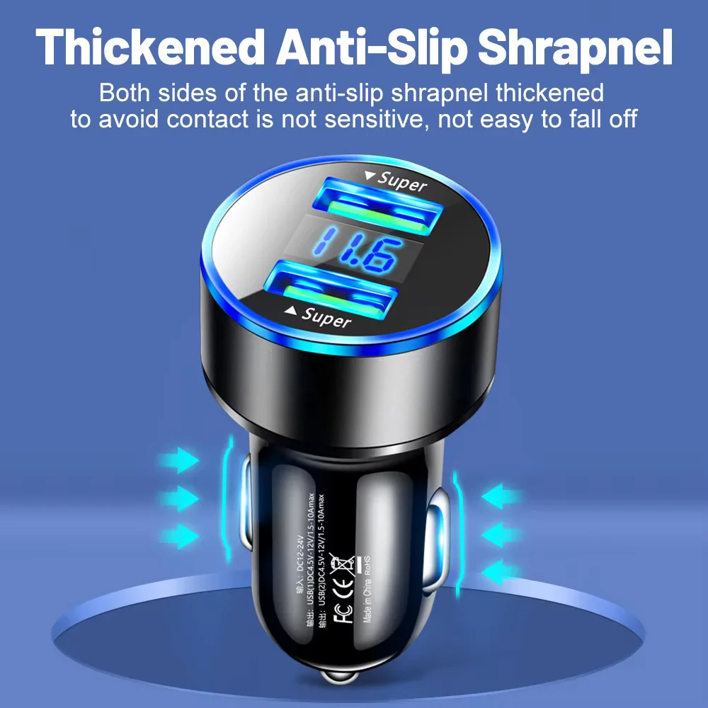 Car Charger Dual USB Ports 240W 120W Super Fast Charging Digital Display Quick Charging Adapter for IPhone Samsung Xiaomi