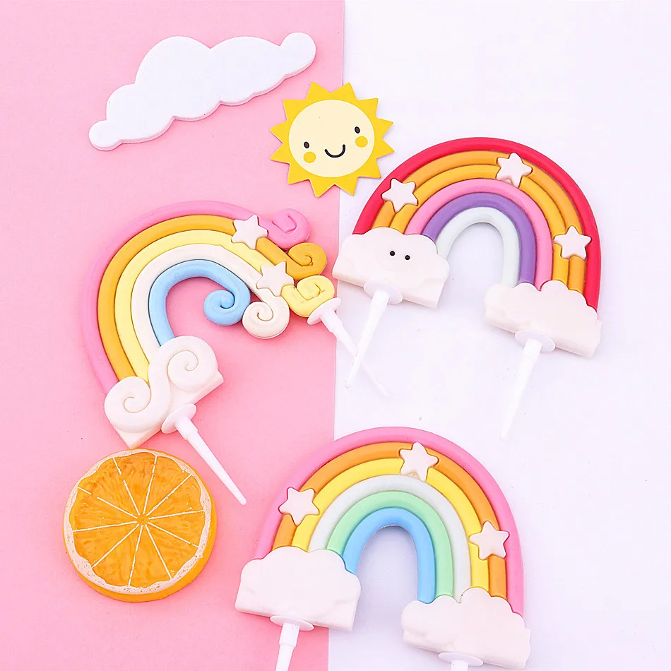 

Rainbow Birthday Cake Decoration Cute Cartoon Rainbow Cake Toppers Kids Girls Happy Rainbow Cloud Unicorn Birthday Cupcake Decor