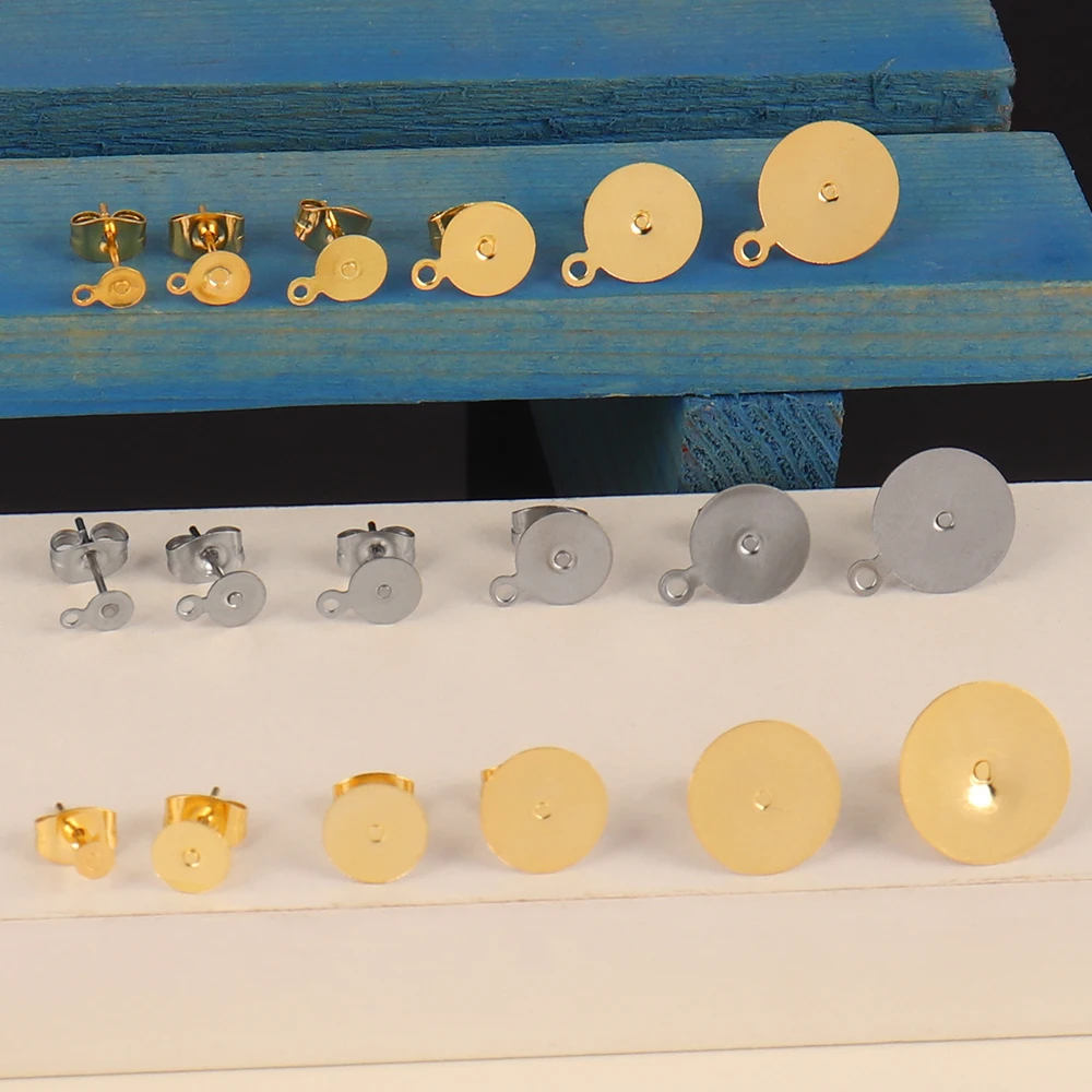 50-100 개/몫 스테인레스 스틸 귀걸이 스터드 DIY 만들기 보석에 대 한 귀걸이 플러그 귀 뒤로 커넥터와 빈 포스트 기본 핀