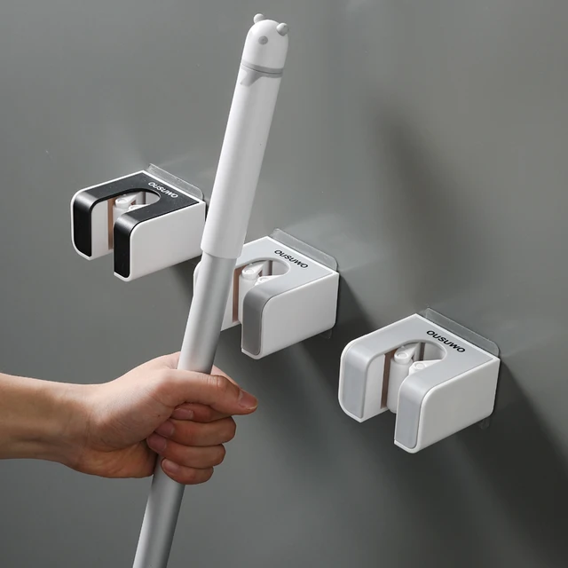 2 pcs Wall Mounted Mop Holder Bathroom Accessories No punching Multi-Purpose Kitchen Strong Mop Hanger Broom Holder Mop Racks 2
