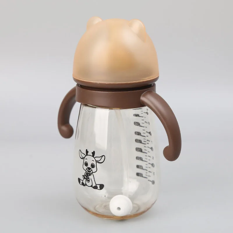 300ml PPSU Portable Double Handle Infant Drop-proof Baby Wide-caliber Milk Bottle Straw Handle Newborn Baby Feeding Bottle Milk Bottle Feeding Bottle