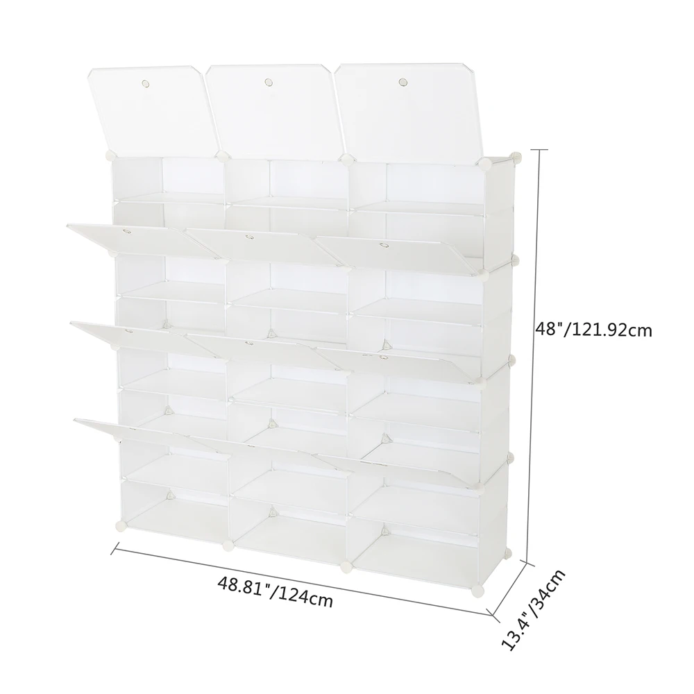 8-Tier Portable 48 Pair Shoe Rack Organizer 24 Grids Tower Shelf Storage Cabinet Stand Expandable for Heels, Slippers, White