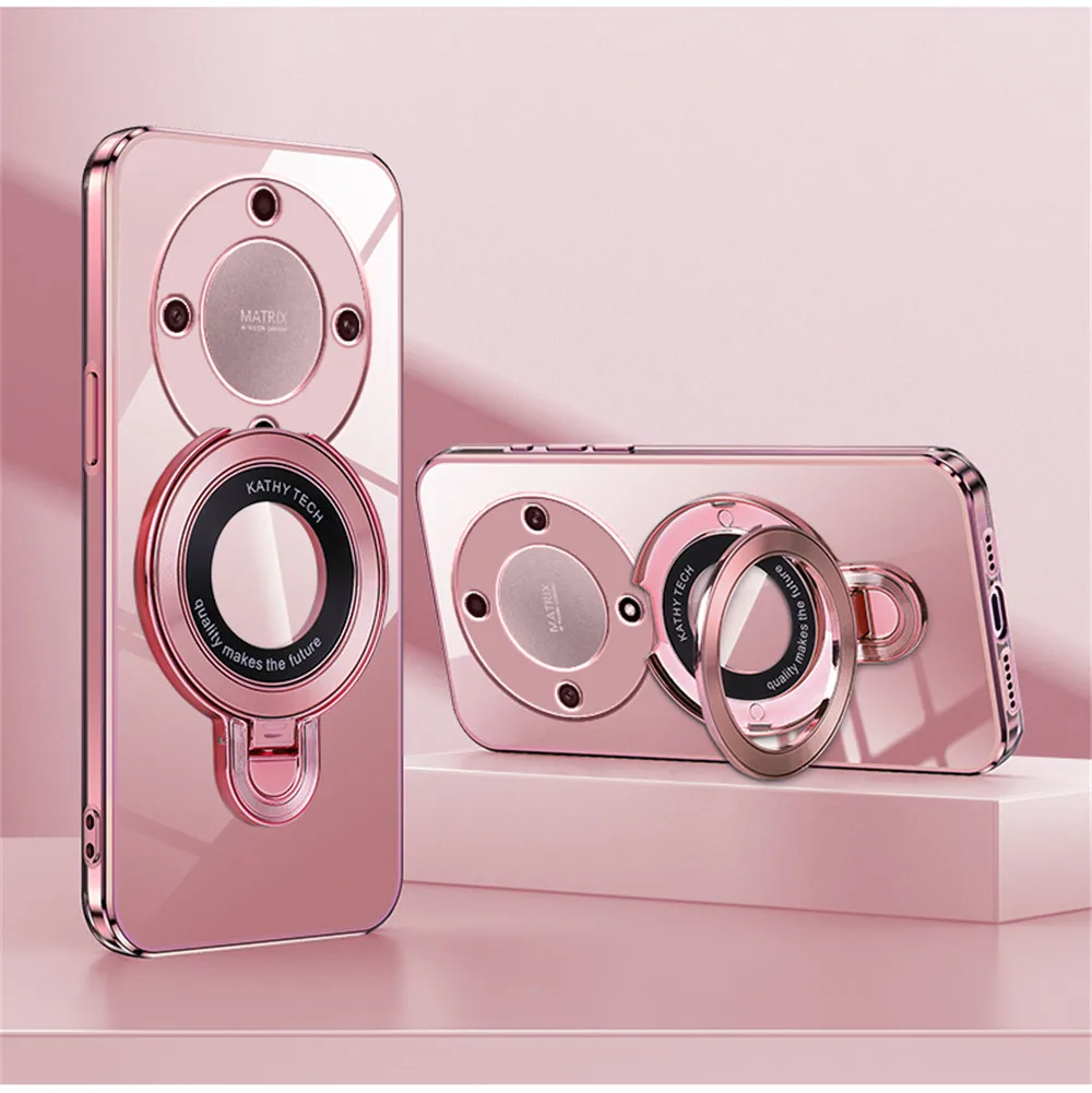 Luxury Transparent Plating Magnetic Stand Case with Silicone Finish