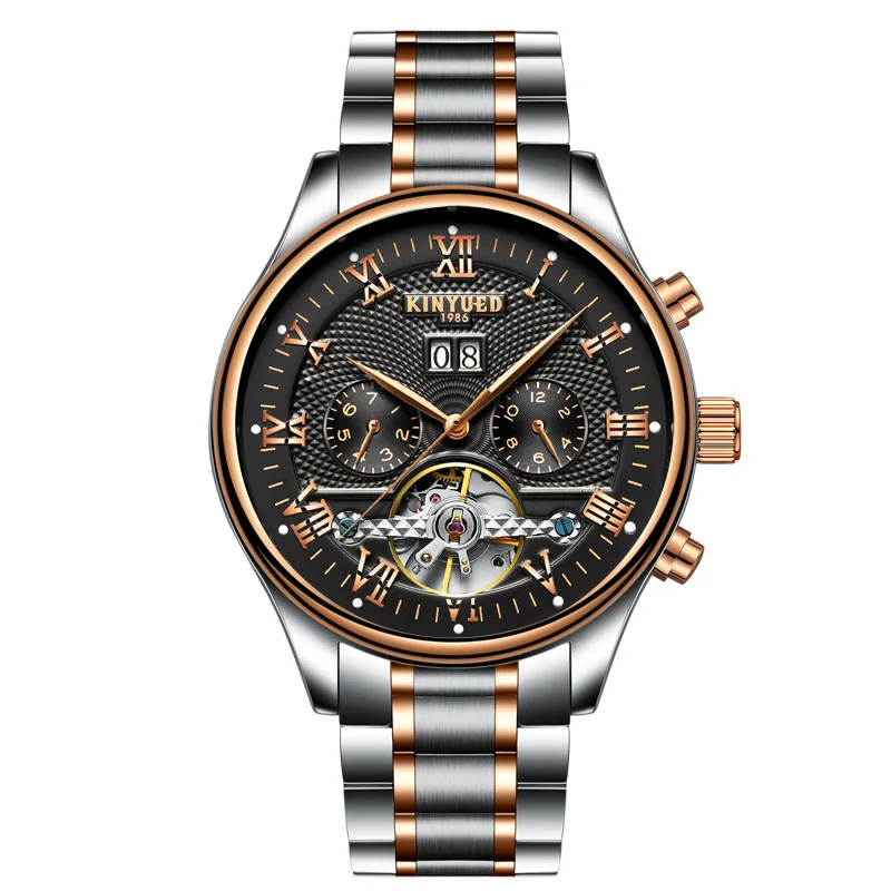 

Kinyued Genuine Swiss Fashion Men's Stainless Steel Tourbillon Automatic Hollow Mechanical Watch