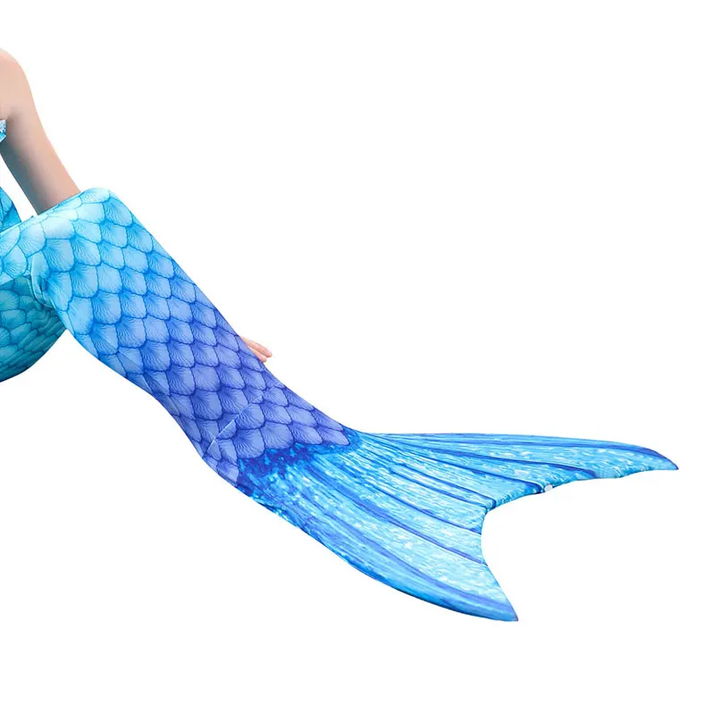Girls Mermaid Tailskin Swim Dress Cosplay Children Blue Mermaid Tail With Bikini Tops Shorts Monofin Anime Costume