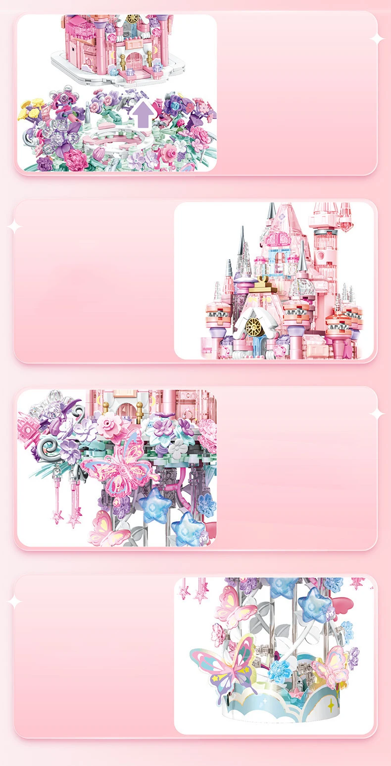 Märchenland Schmetterling Blume Schloss Baustein Märchen Verwandlung Ziegel Pädagogisches Spielzeug Mit Licht Für Mädchen Geschenke – Detail 5