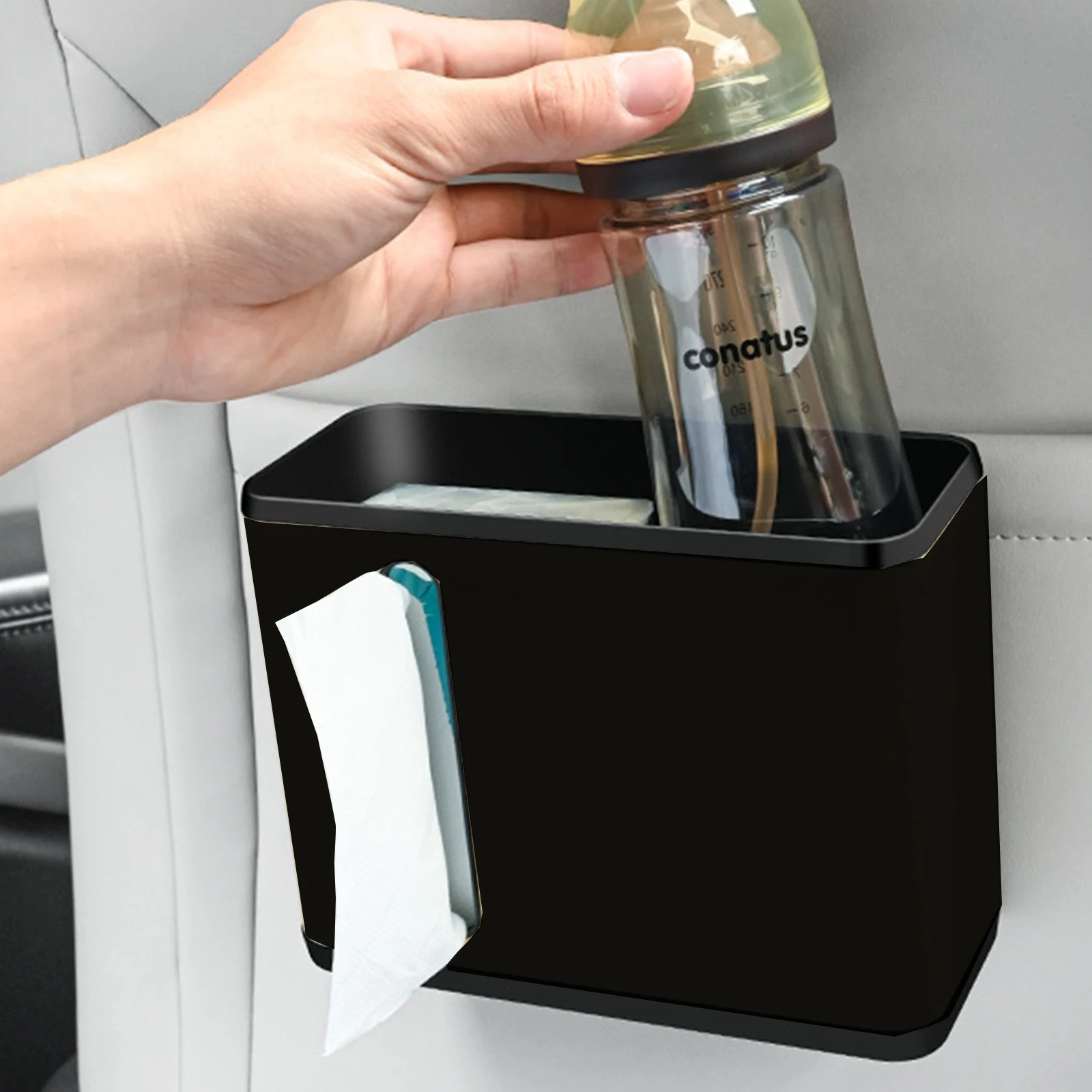 

Car Multifunctional Leather Tissue Storage Box Under Seat Cute Auto Back Seat Paper Bag Place Water Cup Creative Portability