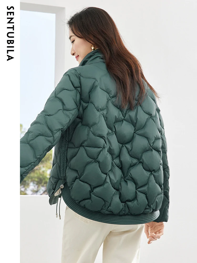 SENTUBILA Women's Loose Warm Down Jacket 2023 Winter Crop White Duck Down Coat Contrast Stand Collar Puffer Jackets W34Y49917