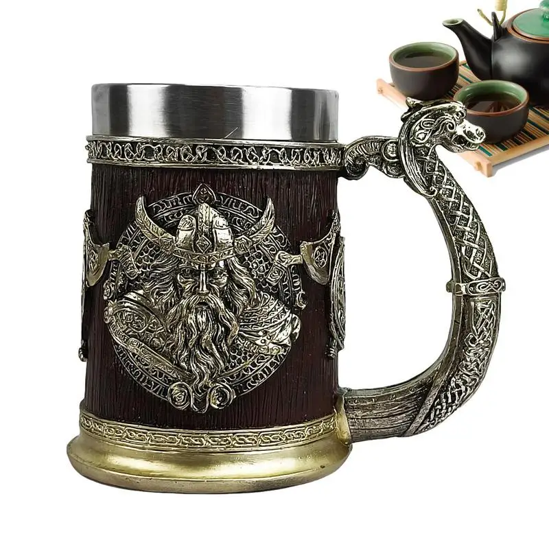 

Viking Beer Mug 600ml Resin Stainless Steel Viking Mug Whiskey Mugs Beer Tankard For Men Beer Cup Stein For Gothic Decor Norse