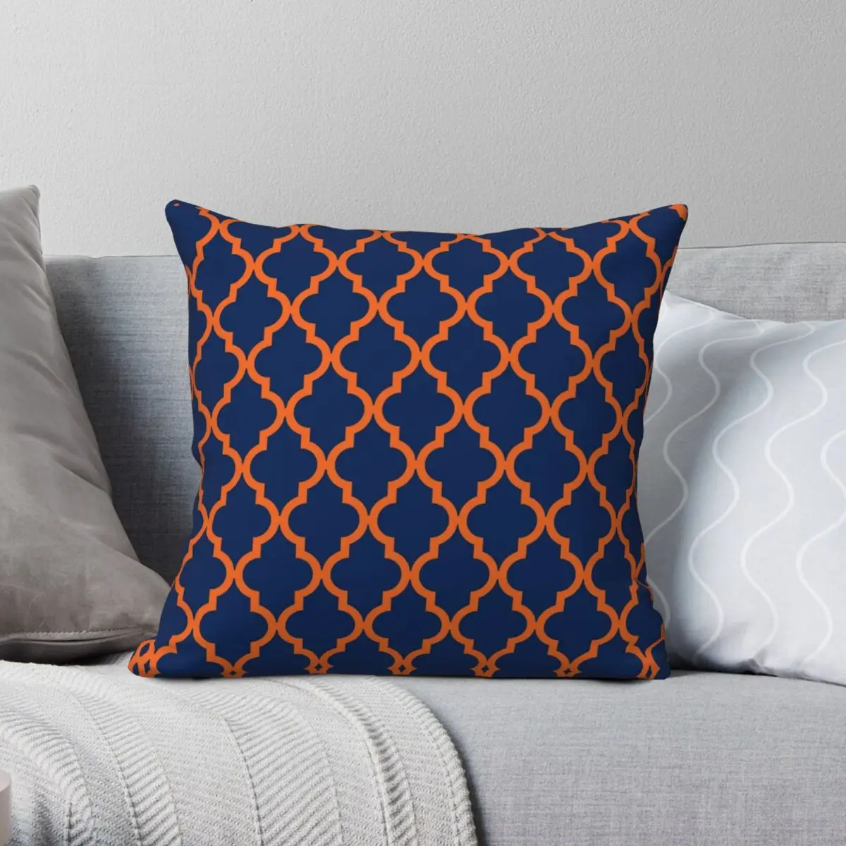 

Moroccan Navy Blue Orange Square Pillowcase Polyester Linen Velvet Printed Decorative Throw Pillow Case Bed Cushion Cover 18"