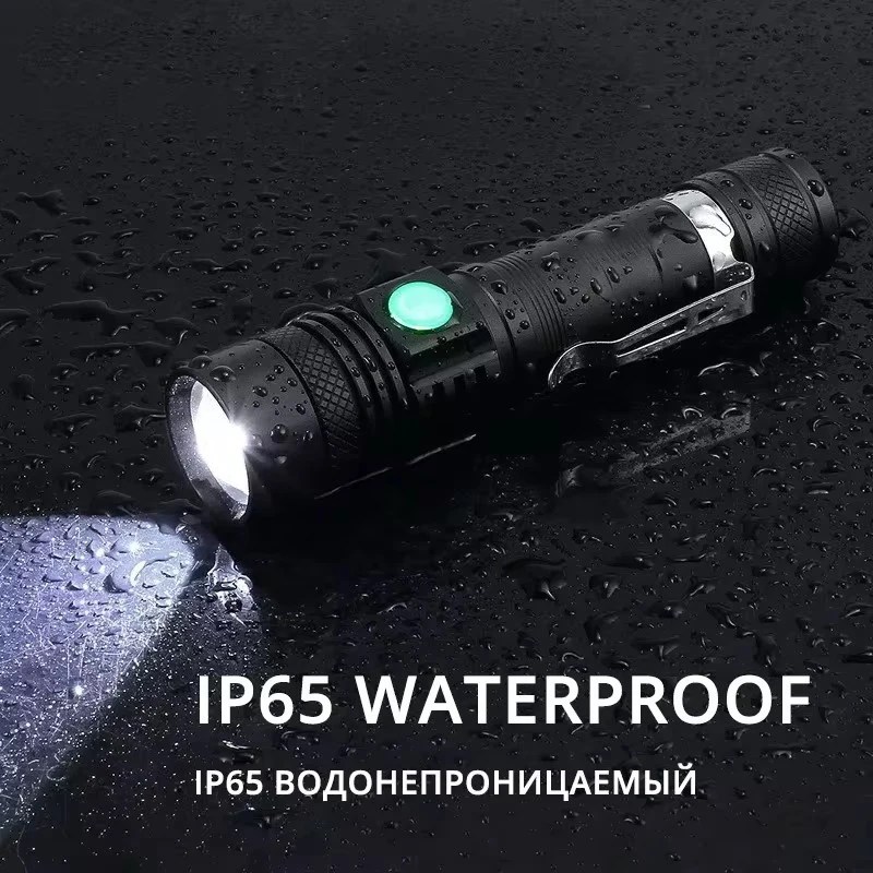 Led Flashlights High Power Zoomable Camping Torch T6 LED Lamp Beads Waterproof 4 Lighting Modes Multi Function USB Charger