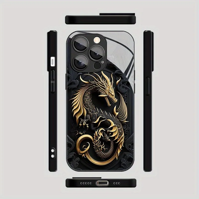 Golden Dragon Pattern Luxury Phone Case with Glass Finish